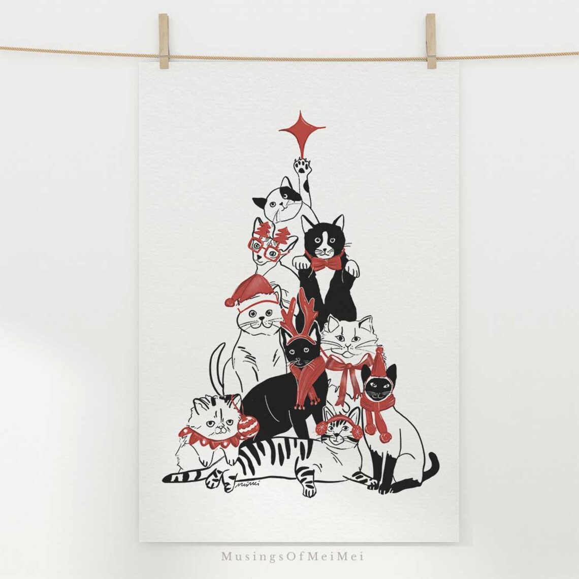 Holiday Cat Decor Christmas Cat Art Print - Image 2