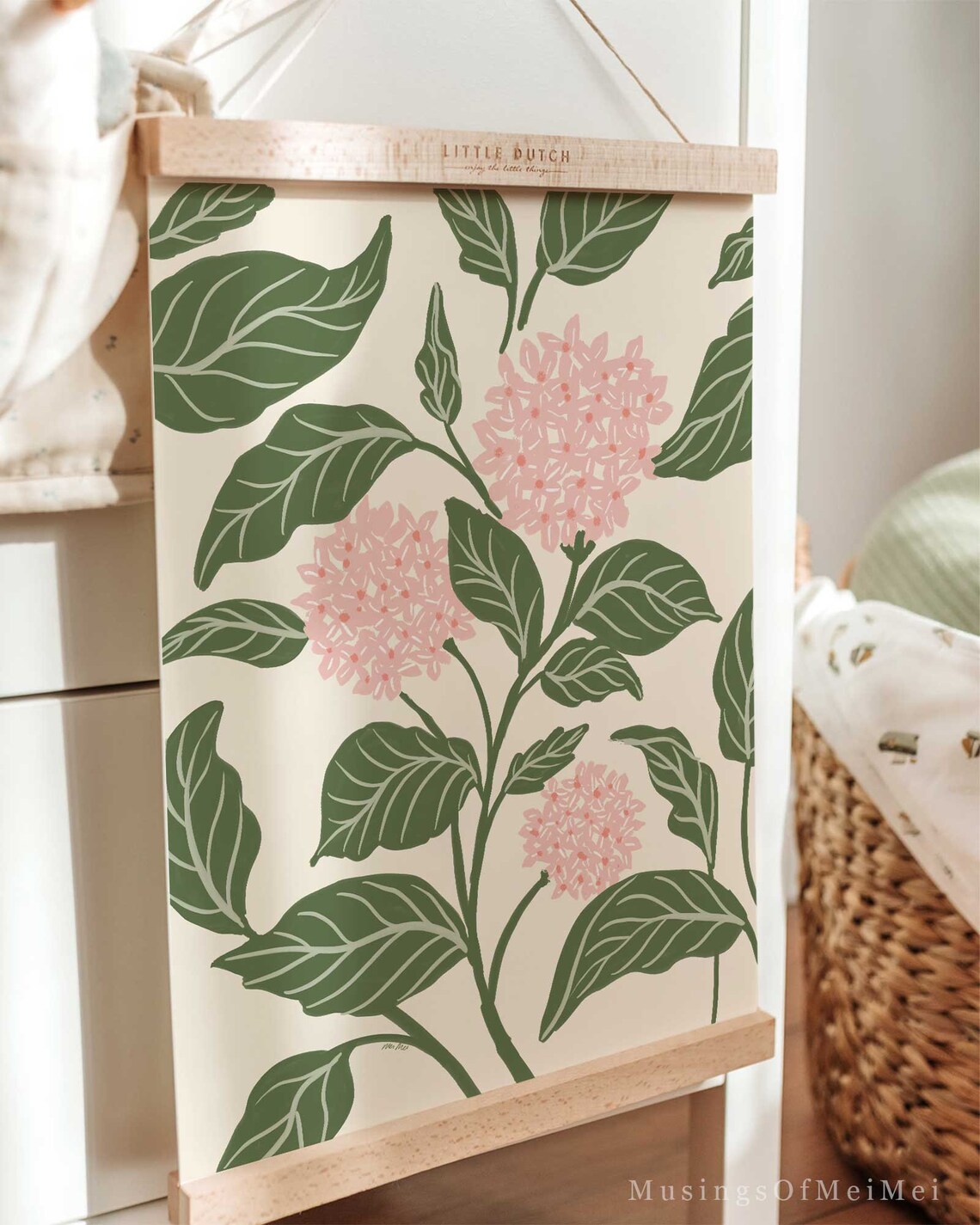 Pink Hydrangea Art Print, Nursery Floral Decor - Image 3