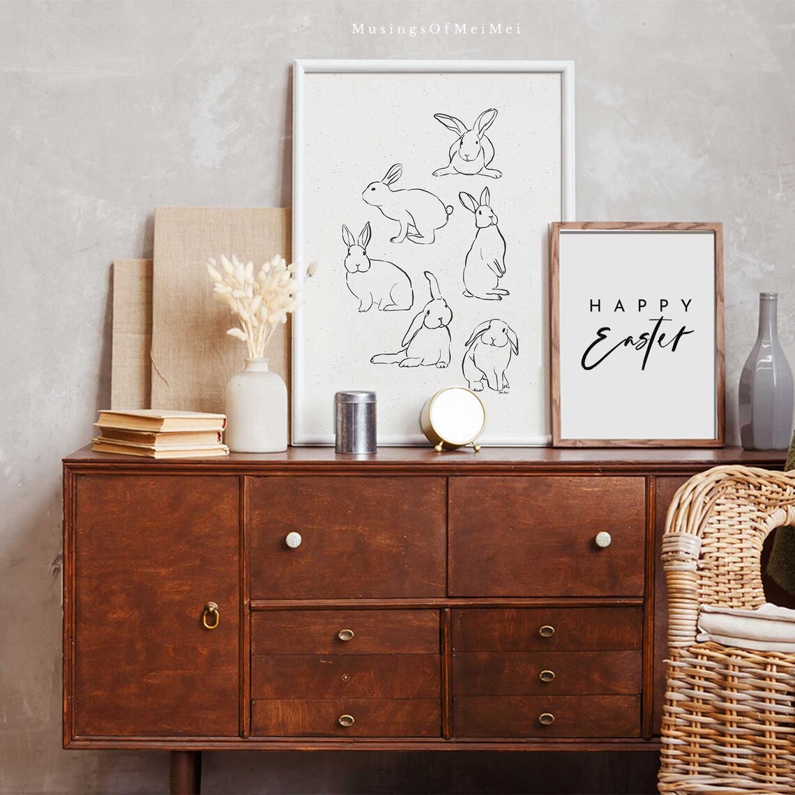 Happy Easter Minimalist Black and White Typography Greeting Card Poster - Image 2