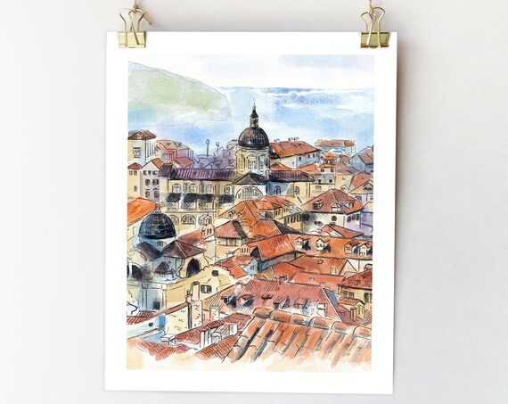 Dubrovnik Croatia Travel Poster, Sketch Style