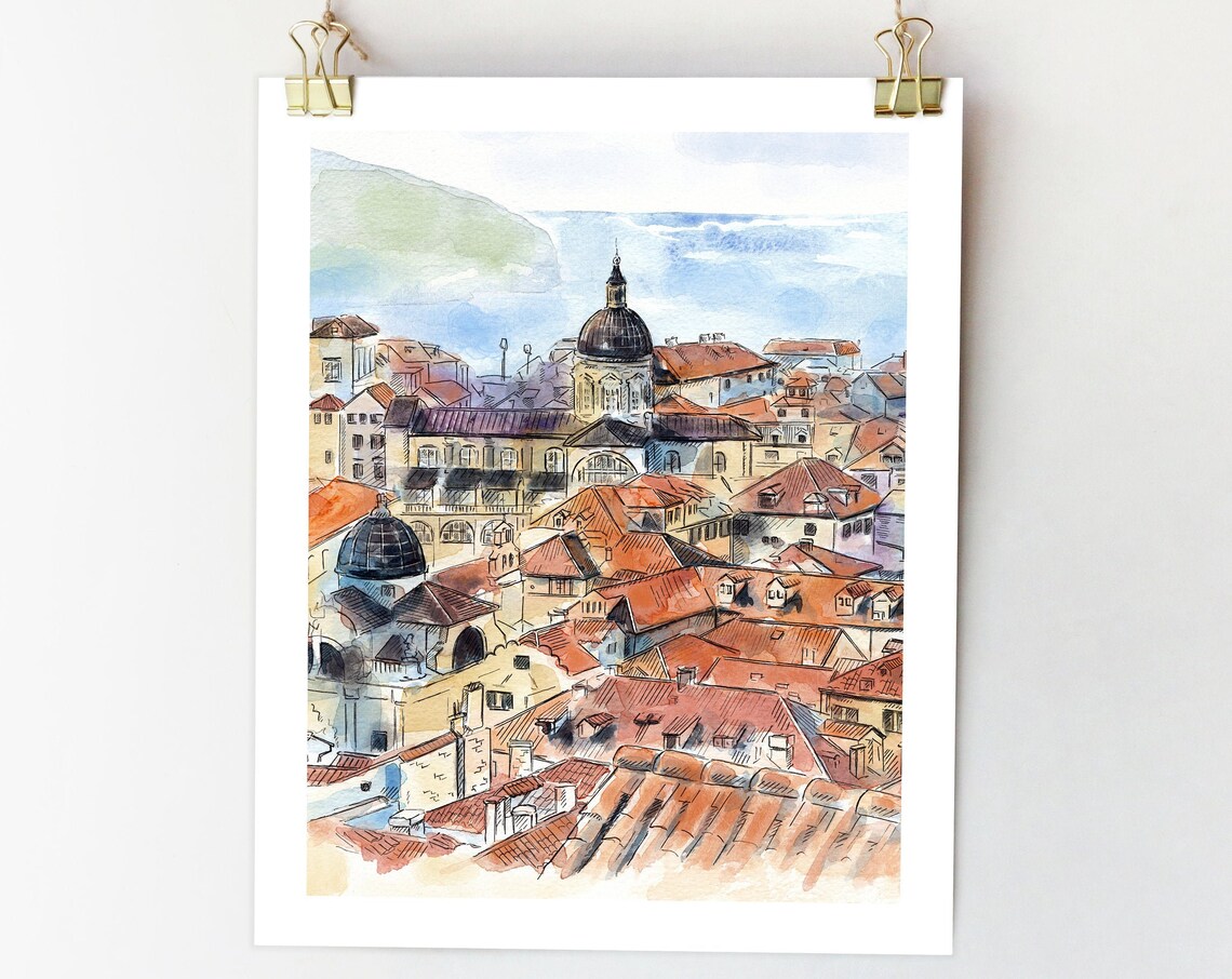 Dubrovnik Croatia Travel Poster, Sketch Style