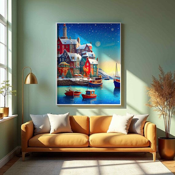 Christmas Sea Art Vintage Holiday Decor Retro Cozy Festive Designs Instant Cute Trendy