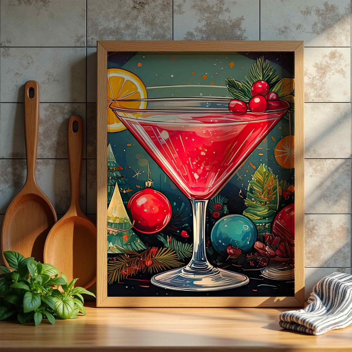 Christmas Red Cranberry Martini Cocktail Festive Holiday Poster
