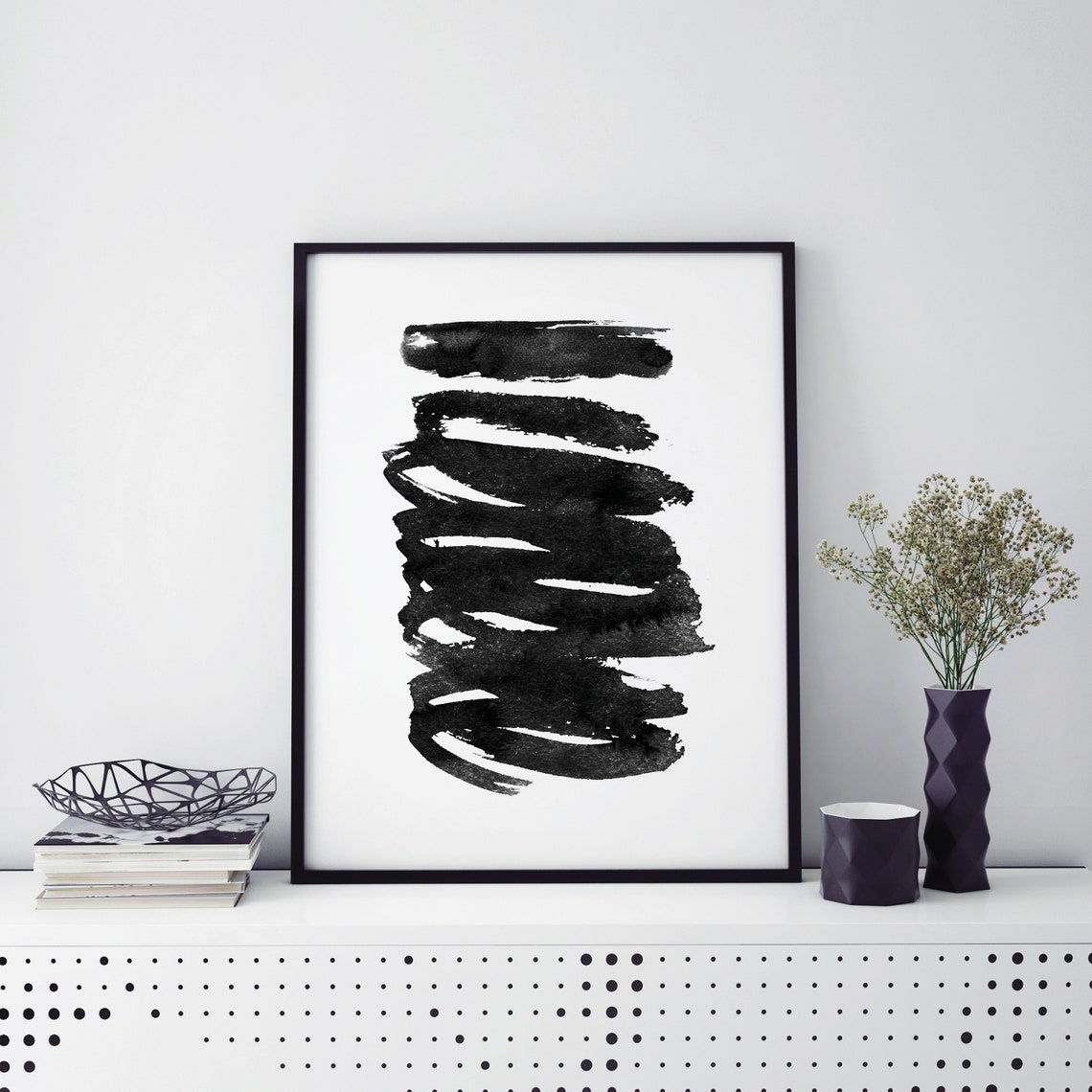 Gray Ink Blot Abstract Artwork Frame Options Black White Matte Poster - Image 3