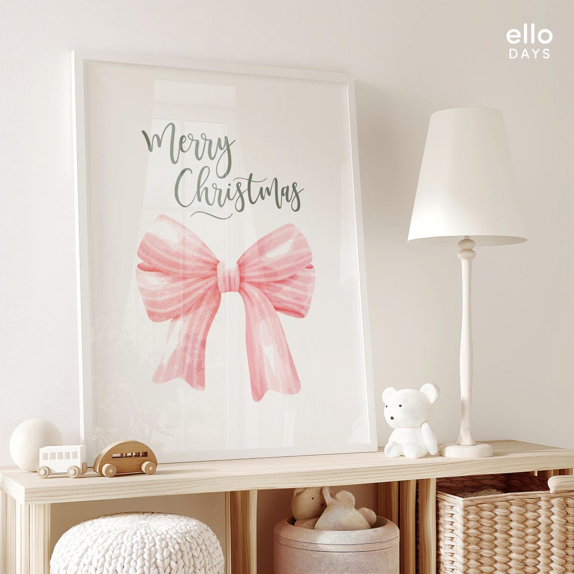 Merry Christmas Pink Watercolor Bow Calligraphy Holiday Poster - Image 5