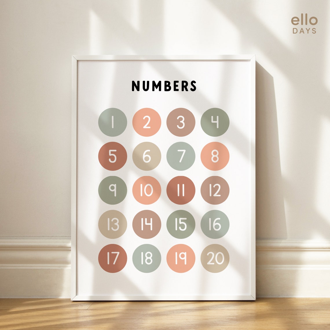 Numbers Chart 1 To 20 In Soft Neutral Dots Kids Classroom Poster - Image 2