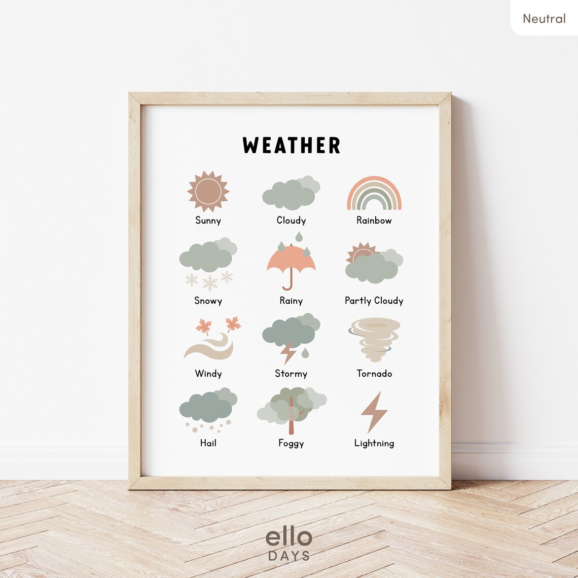 Neutral Weather Poster, Toddler Montessori Weather Chart