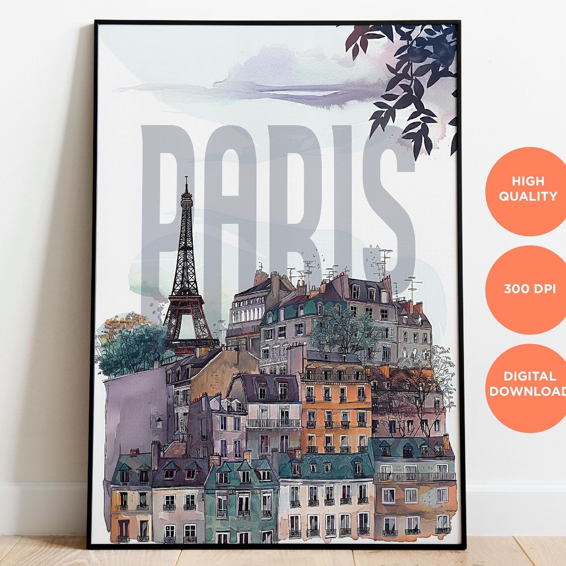 Paris Eiffel Tower Montmartre Houses Watercolor Travel Art Poster - Image 4