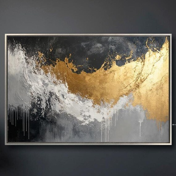Black Gold Luxury Framed Print Abstract Gray White Wall Art Expression Painting Print Contemporary Decor Gift Ready To Hang