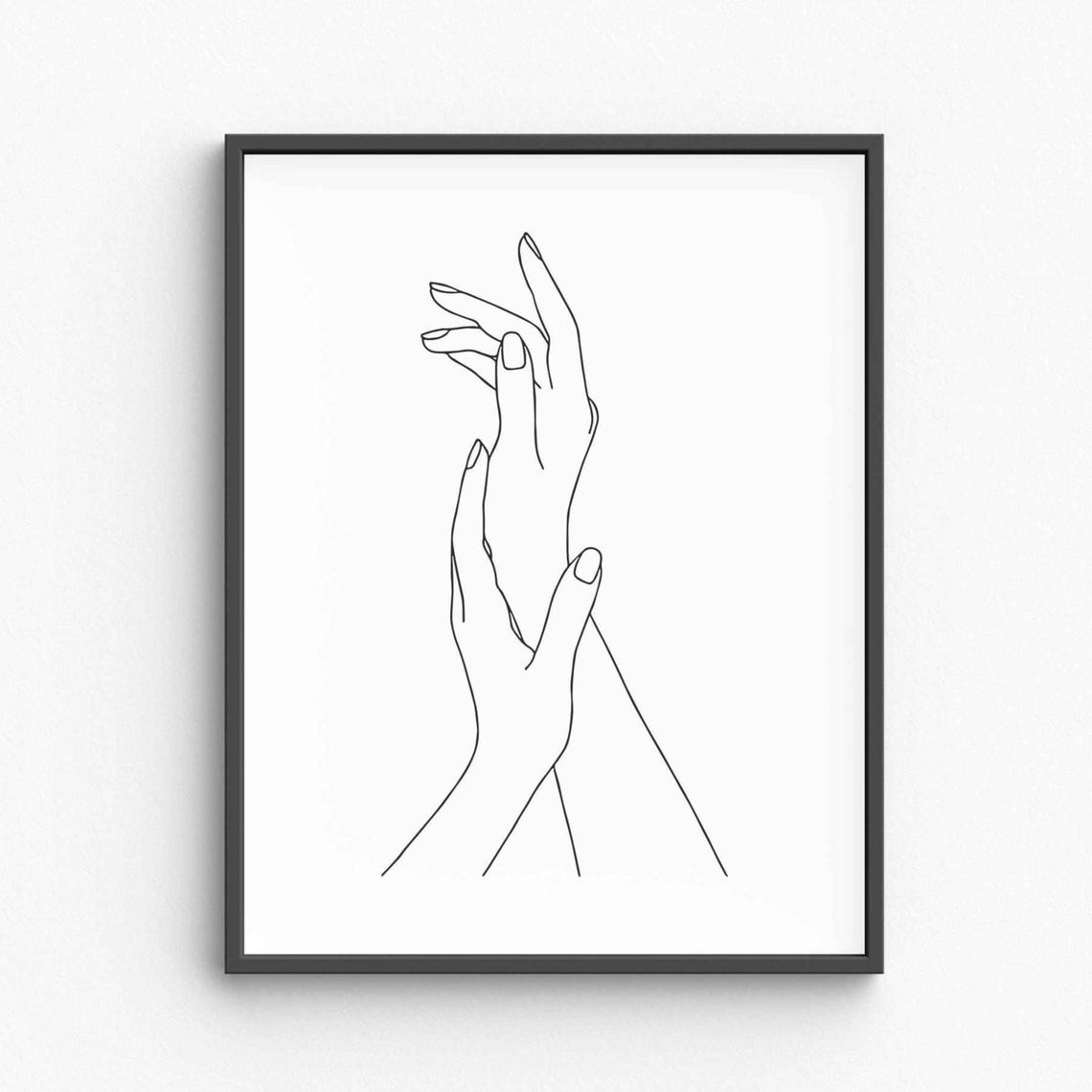 Two Hands Reaching Romantic Line Art Minimalist Couple Poster