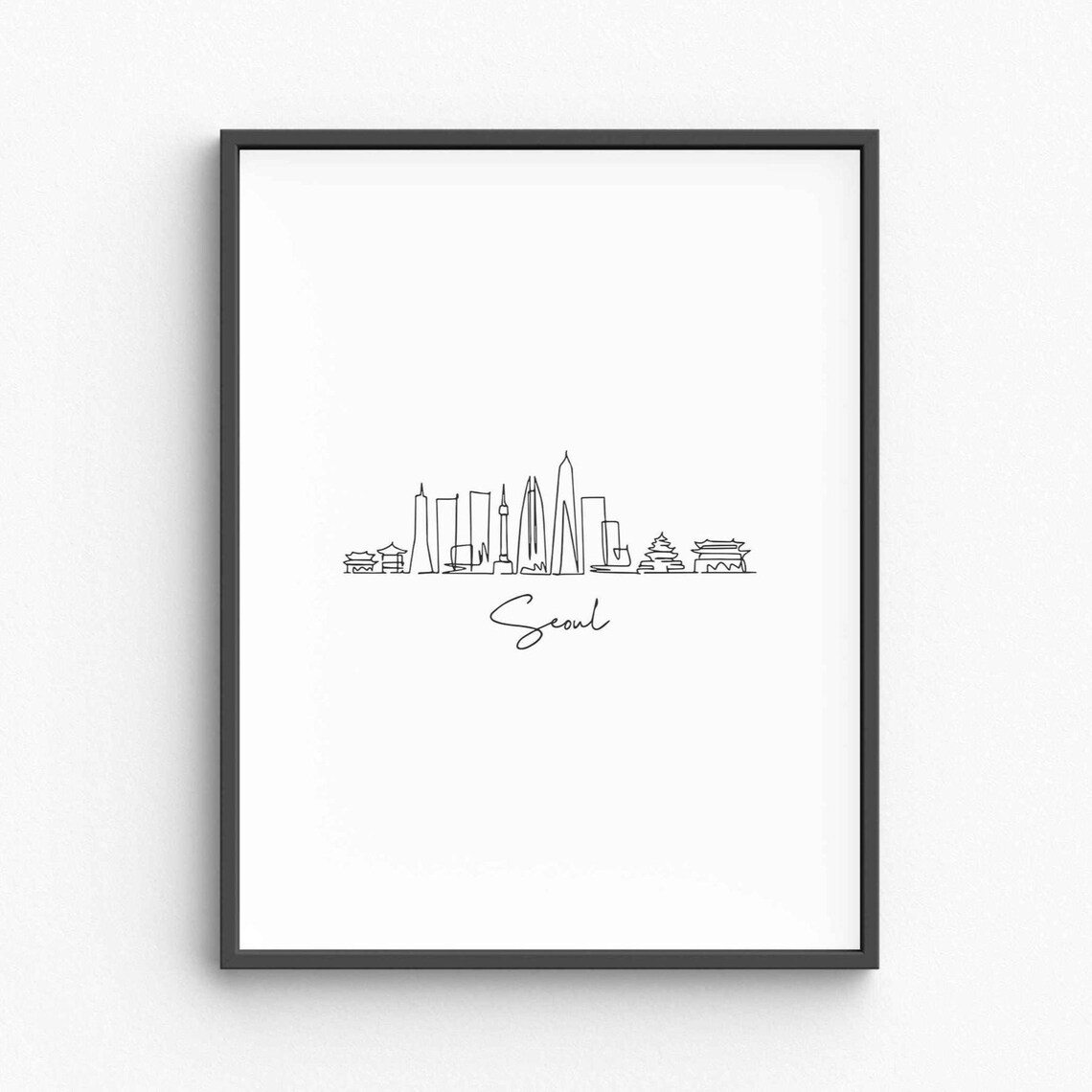 Seoul South Korea Skyline Continuous Line Drawing Modern Minimalist Poster