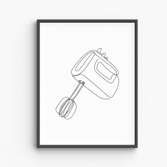 Mixer Line Art Kitchen Print Minimalist Baking Wall Stand Illustration Modern Decor