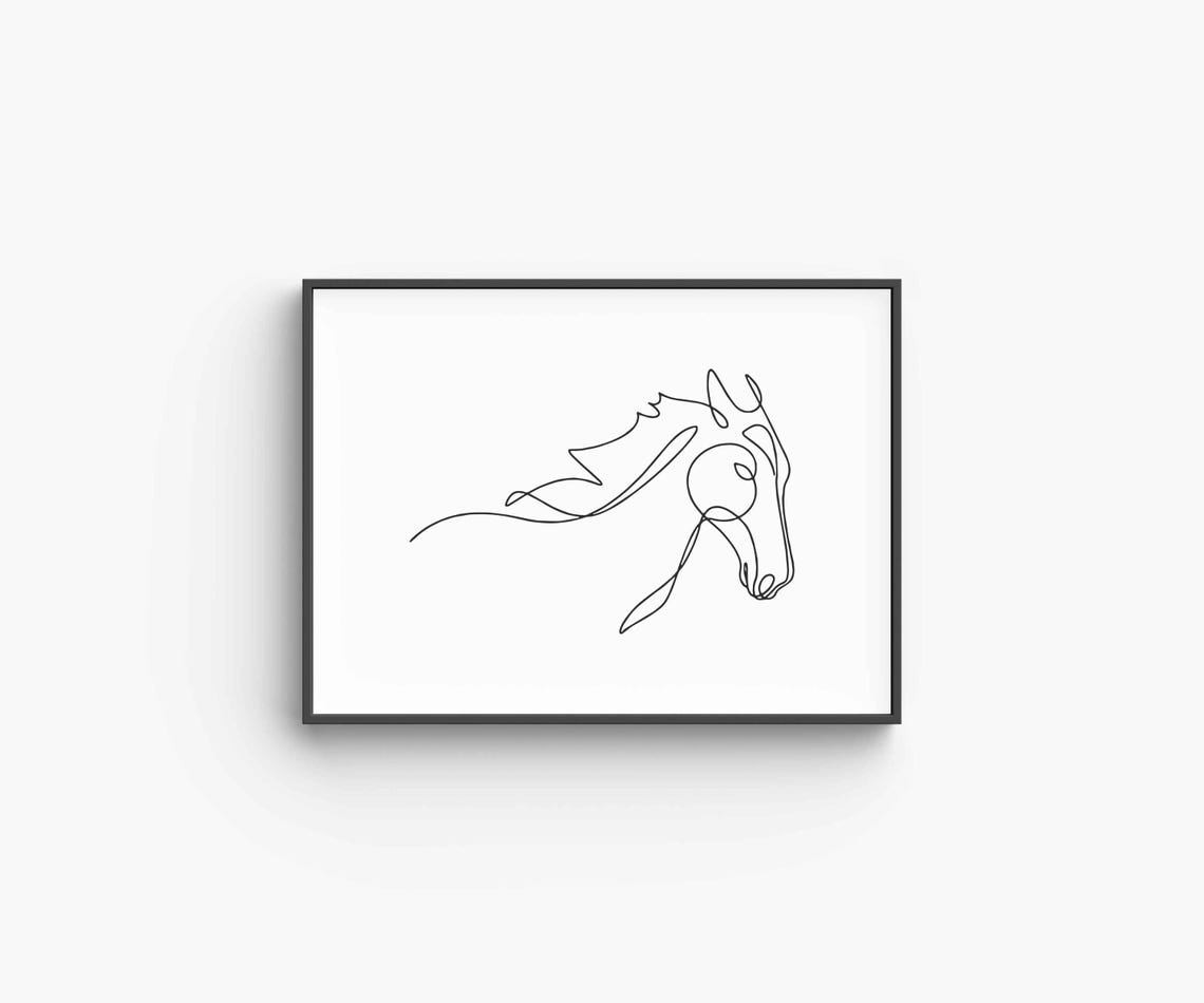 Noble Horse Head Profile Graceful Mane Continuous Line Art Poster - Image 6