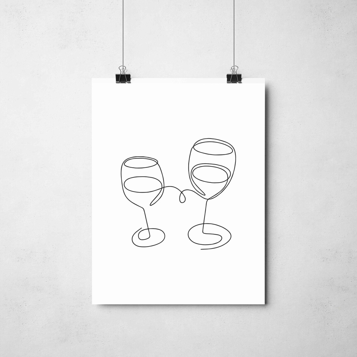 Two Wine Glasses Toasting Continuous Line Drawing Celebration Bar Decor Poster - Image 2
