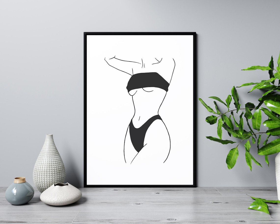 Lingerie Woman Line Art Sensual Female Torso Black White Poster - Image 3