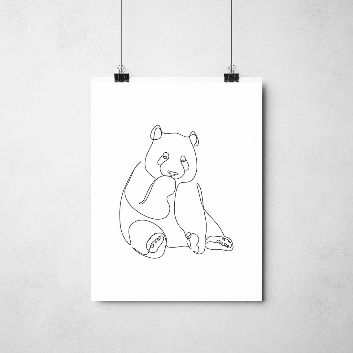 Panda Line Art Minimalist Print Cute Animal Wall Black And White Nursery Decor Illustration - Image 2