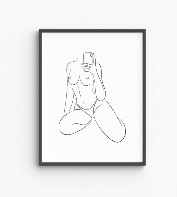 Female Line Art Print, Nude Minimalist Bedroom Decor