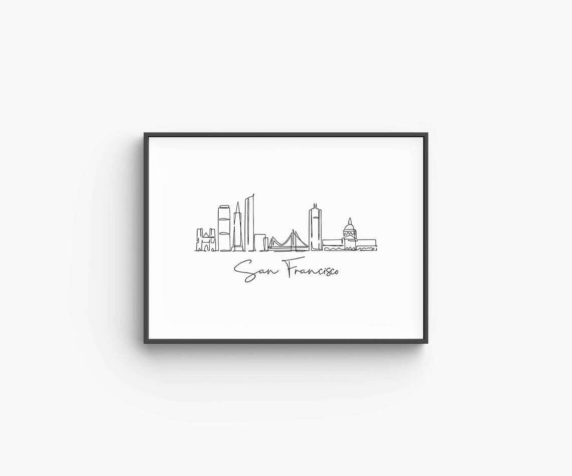 San Francisco Skyline Golden Gate Bridge Single Line Drawing Art Poster - Image 6