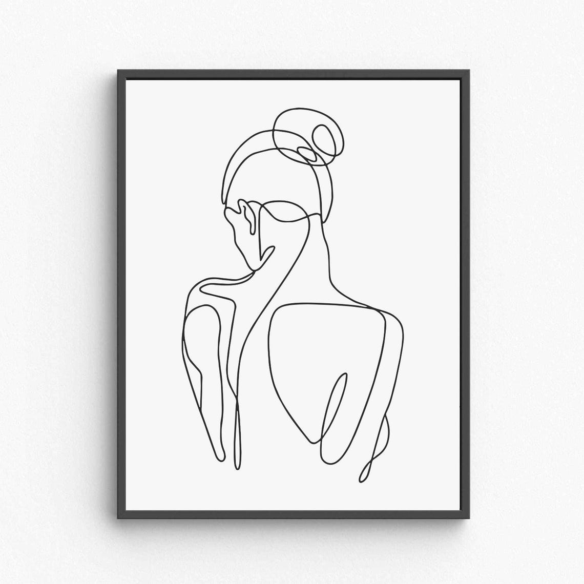 Minimalist Woman Back Art Elegant Female Silhouette Line Drawing Of View Modern Wall Feminine Decor