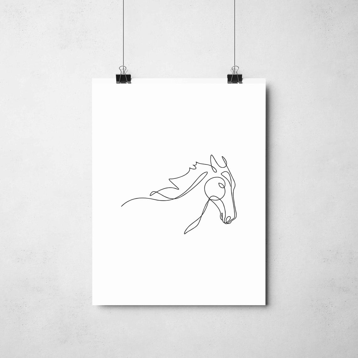 Noble Horse Head Profile Graceful Mane Continuous Line Art Poster - Image 2