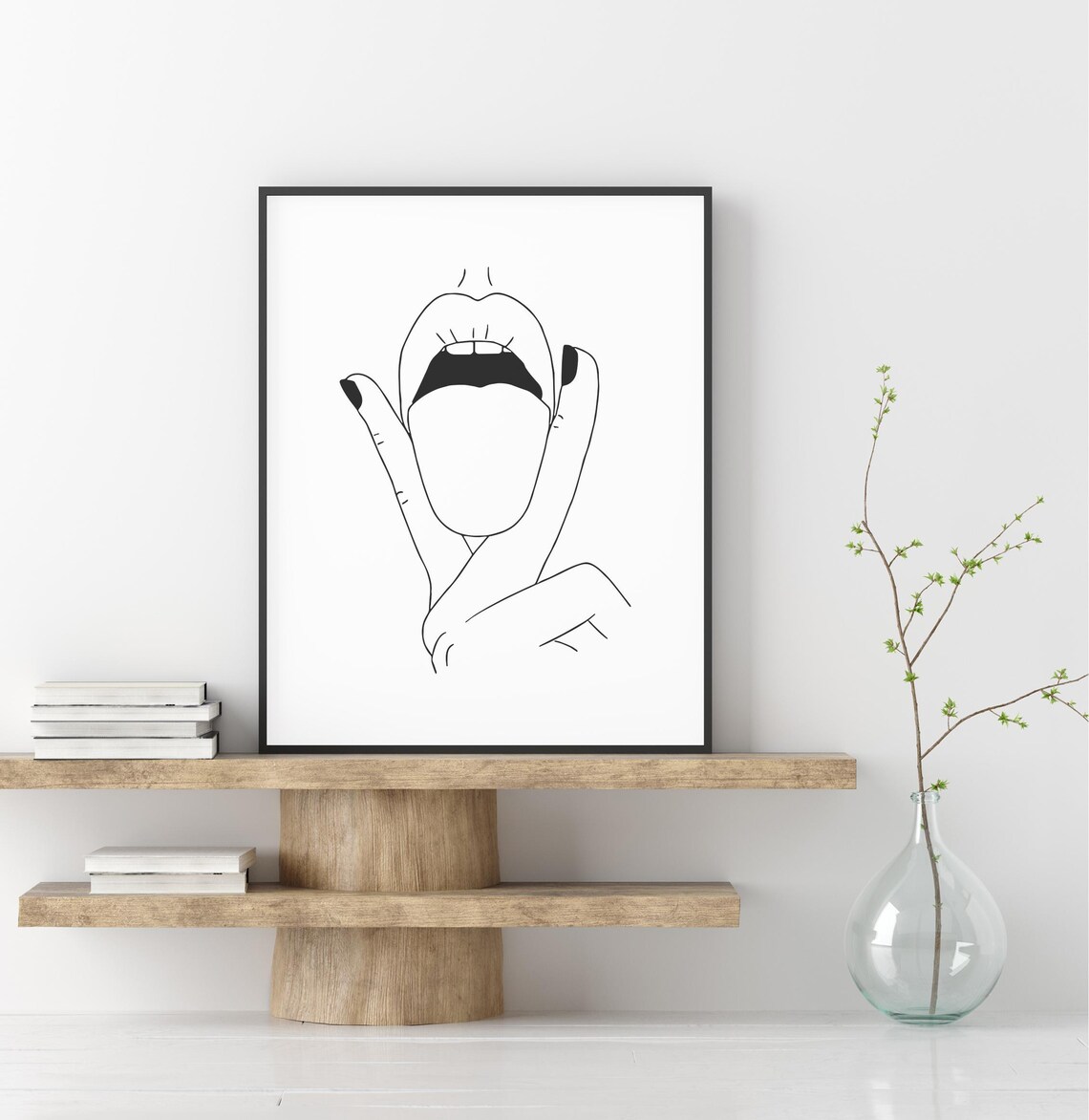 Open Mouth Tongue Line Art Bold Woman Portrait Edgy Wall Decor Poster - Image 2