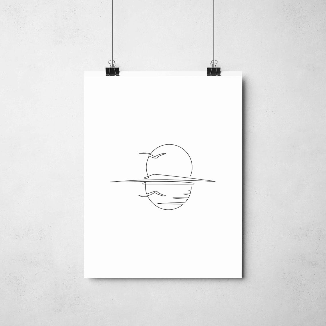 Ocean Sunset Continuous Line Drawing Minimalist Sea Art Poster - Image 2