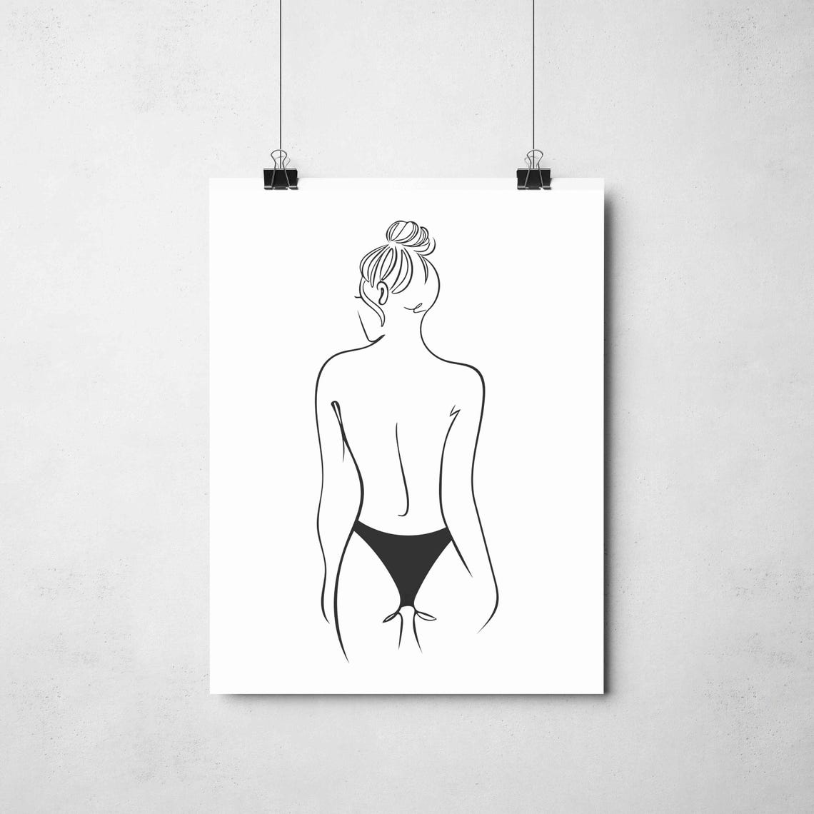 Woman in Bikini Back View One Line Figure Drawing Minimalist Poster - Image 2