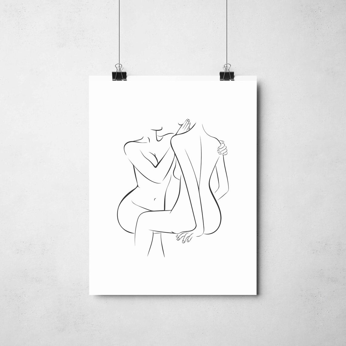 Embracing Couple One Line Drawing Minimalist Romantic Love Art Poster - Image 2