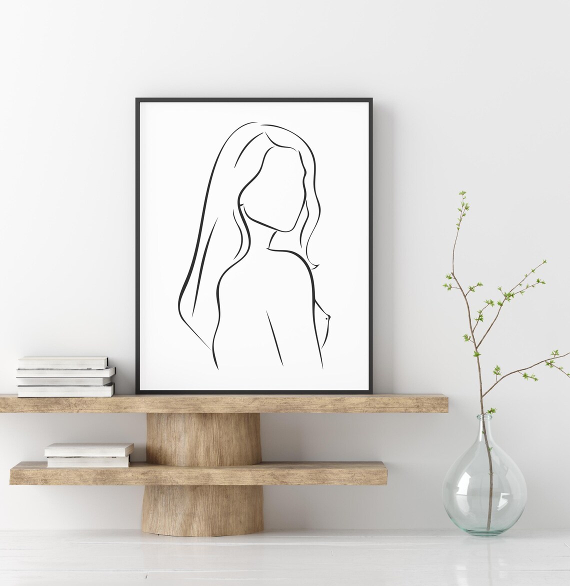 Elegant Minimalist Woman Profile Long Hair Fine Line Art Poster - Image 4