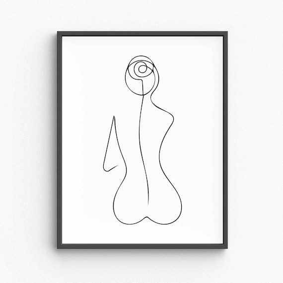 Elegant Nude Female Body Silhouette Minimalist Line Art Modern Decor Poster