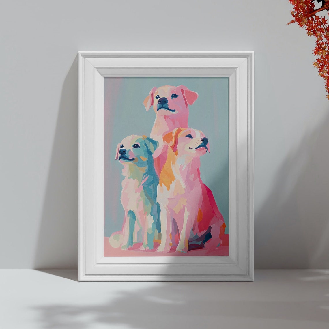 Three Pastel Colorful Dogs Cute Puppy Portrait Wall Art Print Poster - Image 4