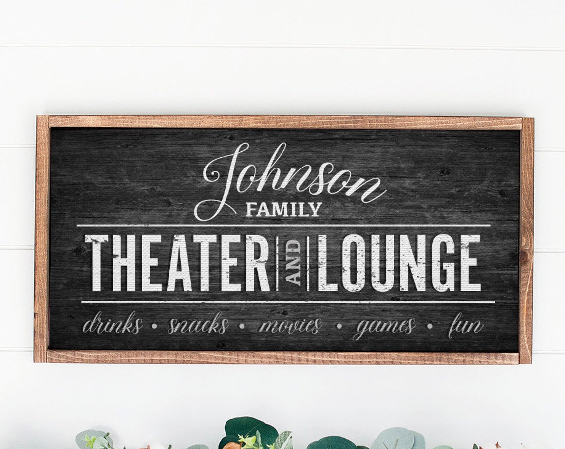 Personalized Family Theater and Lounge Rustic Movie Room Poster