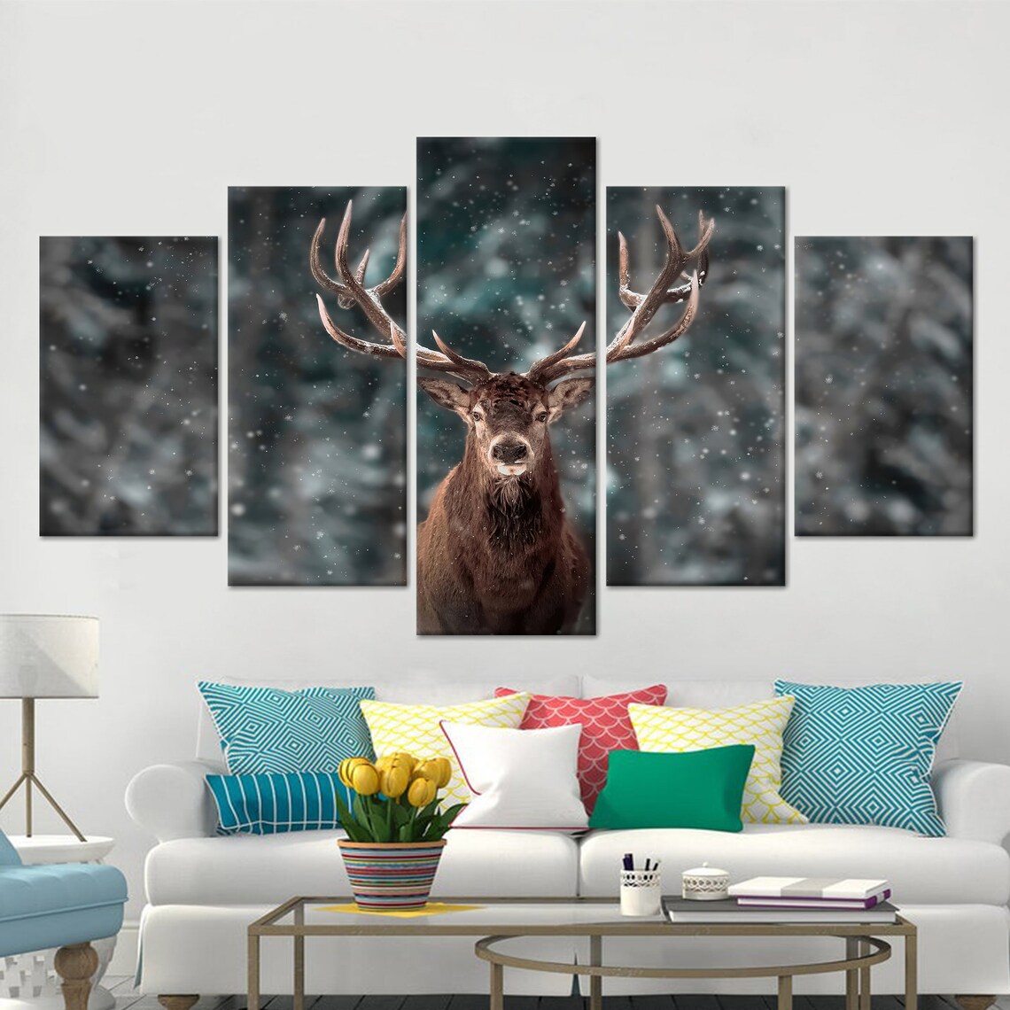 Majestic Red Deer Stag in a Snowy Winter Forest Portrait Poster - Image 2