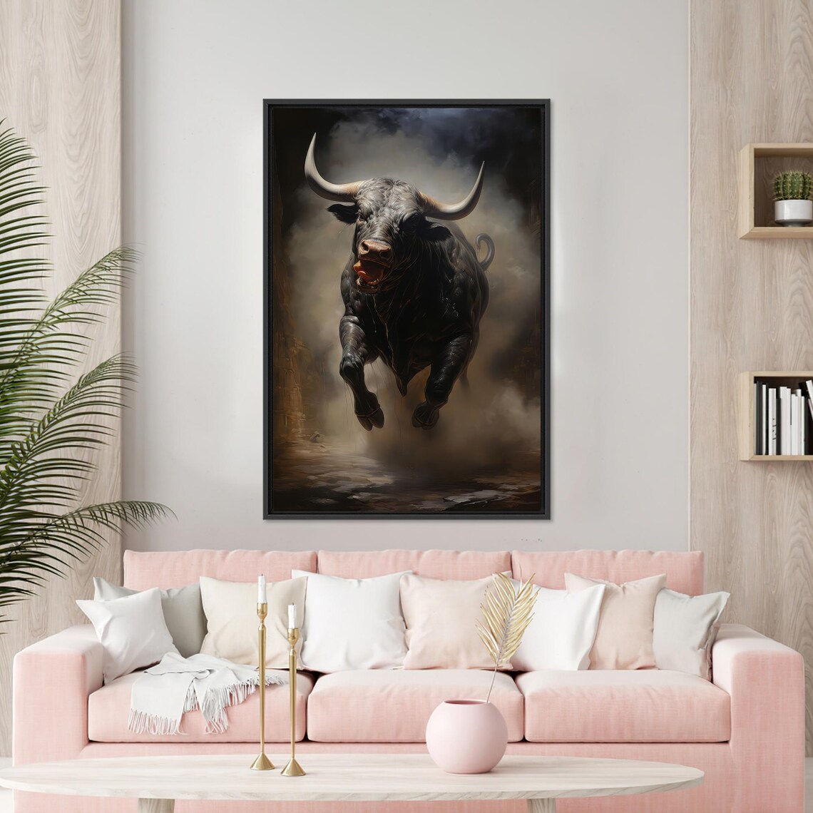Fierce Charging Black Bull in Dramatic Wild West Style Art Poster - Image 3