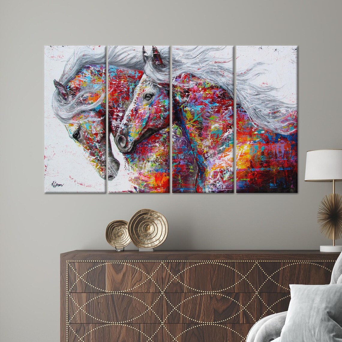 Farmhouse Painted Glass Horses, Modern Wall Art - Image 3