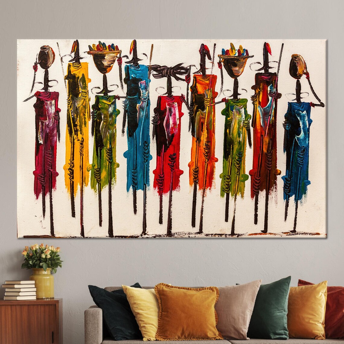 African People Abstract Glass Art, Masai Painting - Image 4