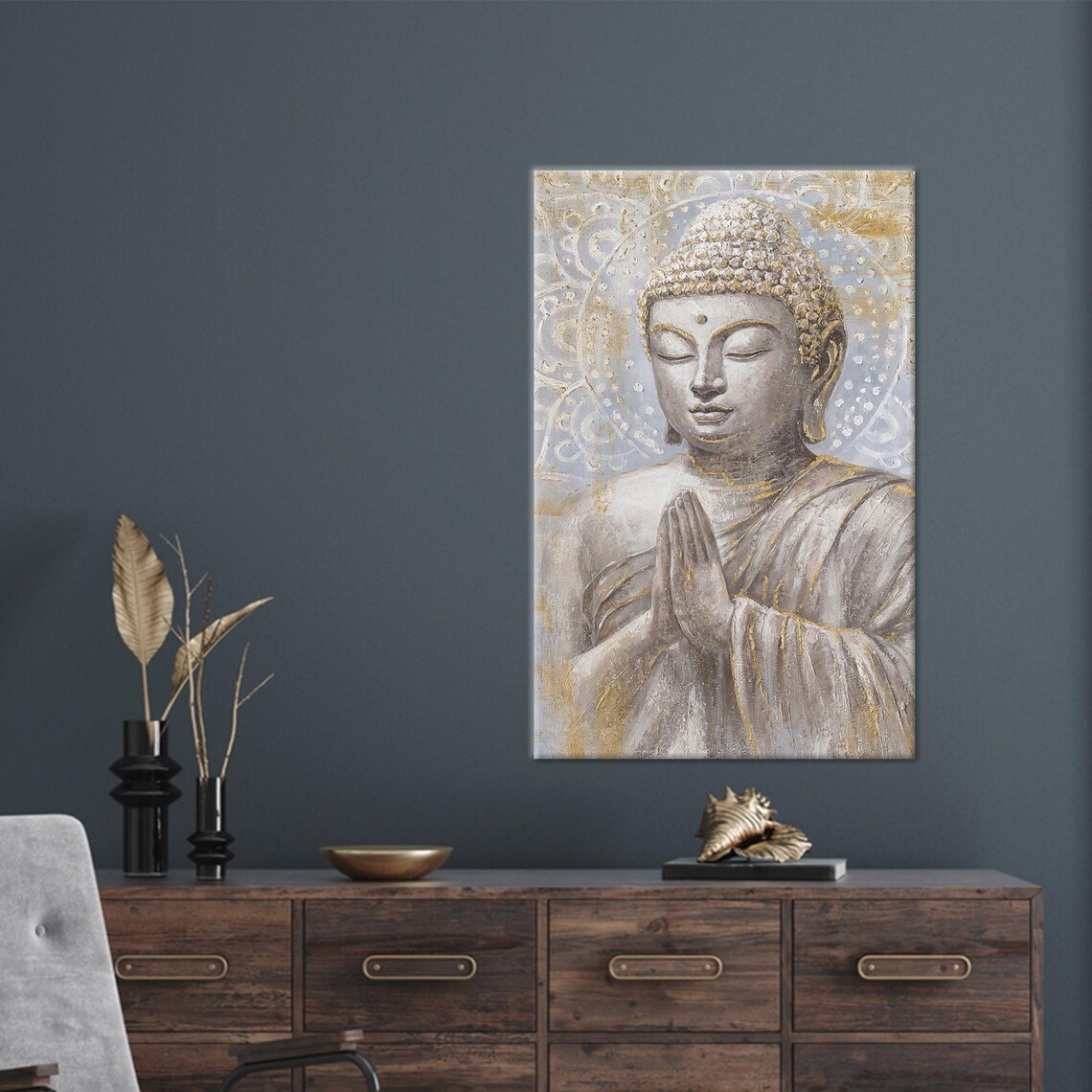 Asian Tempered Glass Buddha, Modern Buddhist Decor