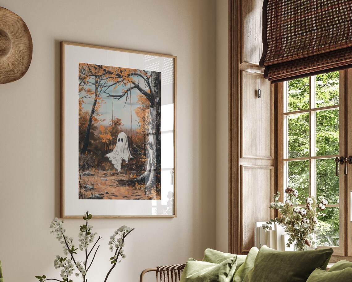Halloween Ghost On A Swing, Vintage Poster - Image 2