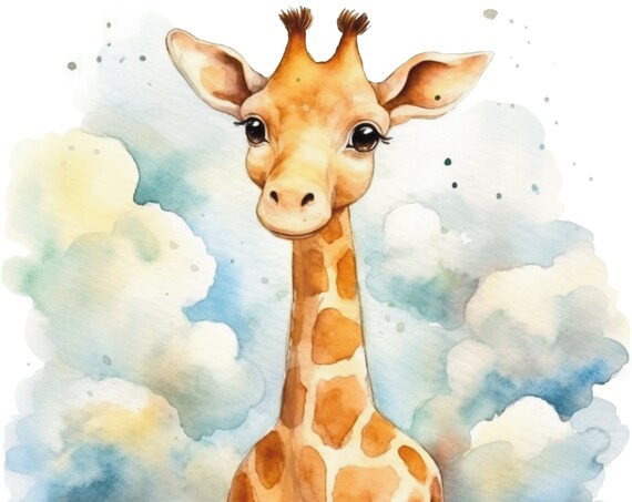 Giraffe Picture In Watercolor Colors As A Cute Giraffe Poster Perfect As A Childrens Room Decoration Or Baby Room Picture
