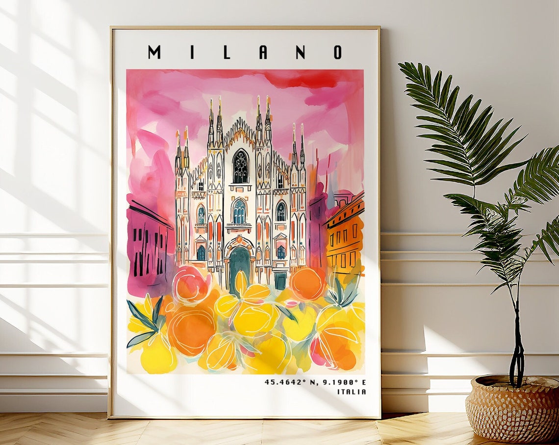 Colorful Milan Italy Printed Rolled Poster Duomo Di Milano Watercolor Painting Italian Travel Wall Art Birthday Christmas Gift