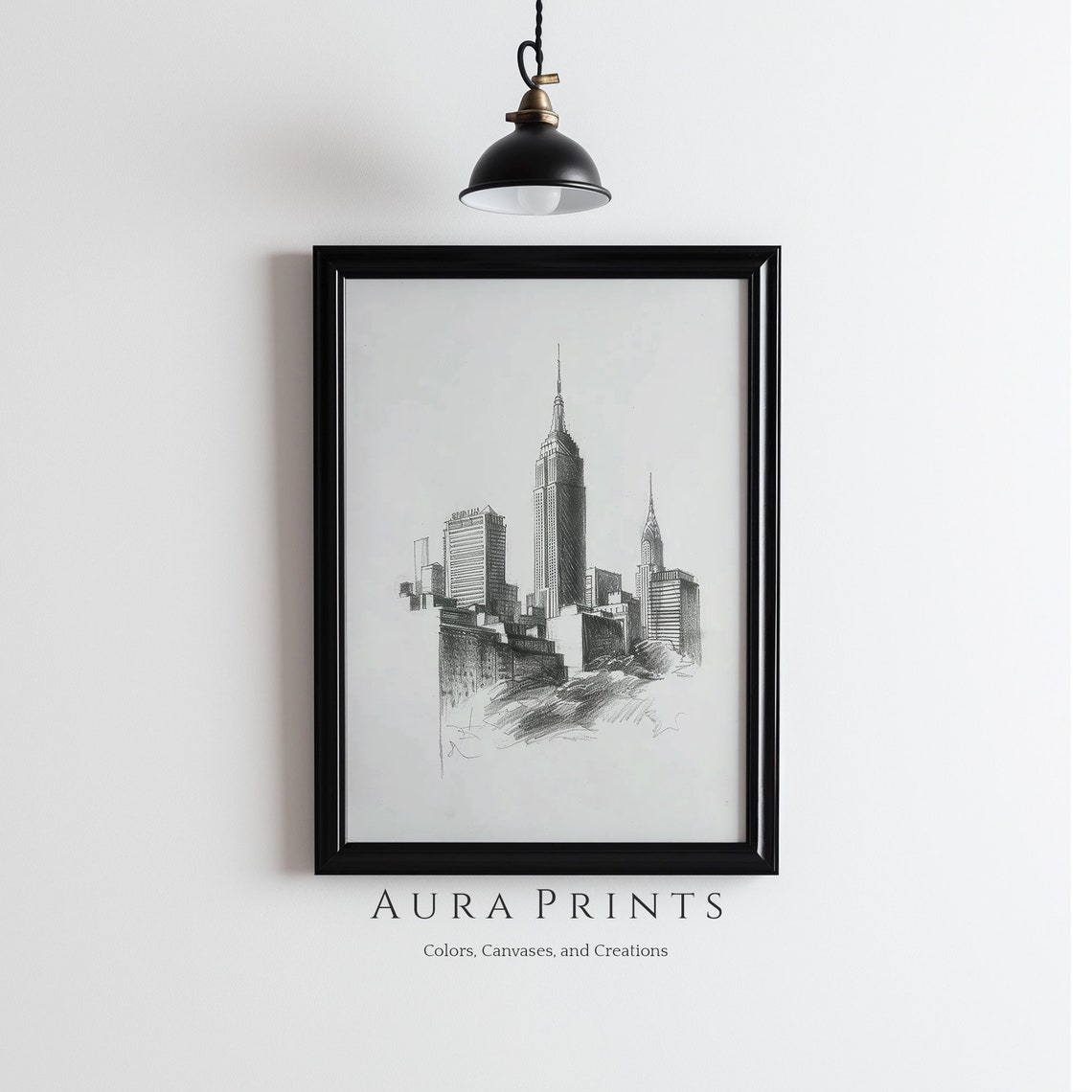 New York City Skyline Sketch Empire State Chrysler Building Art Poster