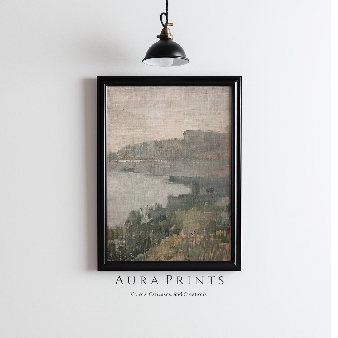 Misty Lakeside Abstract Landscape Soft Muted Tone Painting Poster