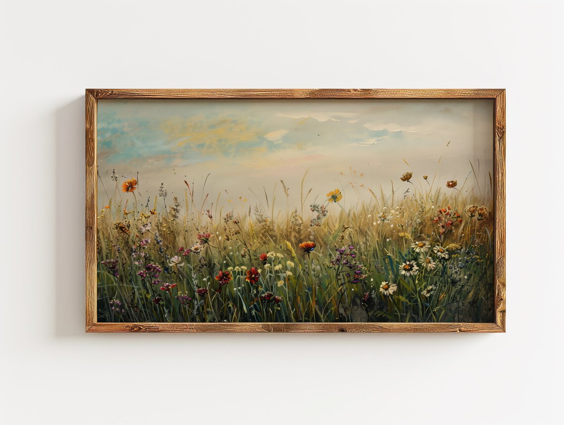 Wildflower Meadow Sunset Painting Golden Field Floral Art Poster