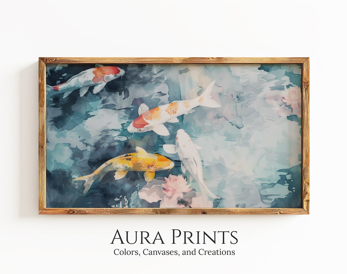 Koi Fish Pond Watercolor Serene Japanese Style Nature Poster