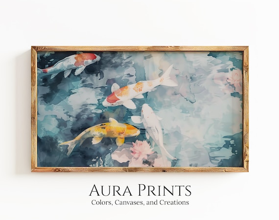 Koi Fish Pond Watercolor Serene Japanese Style Nature Poster