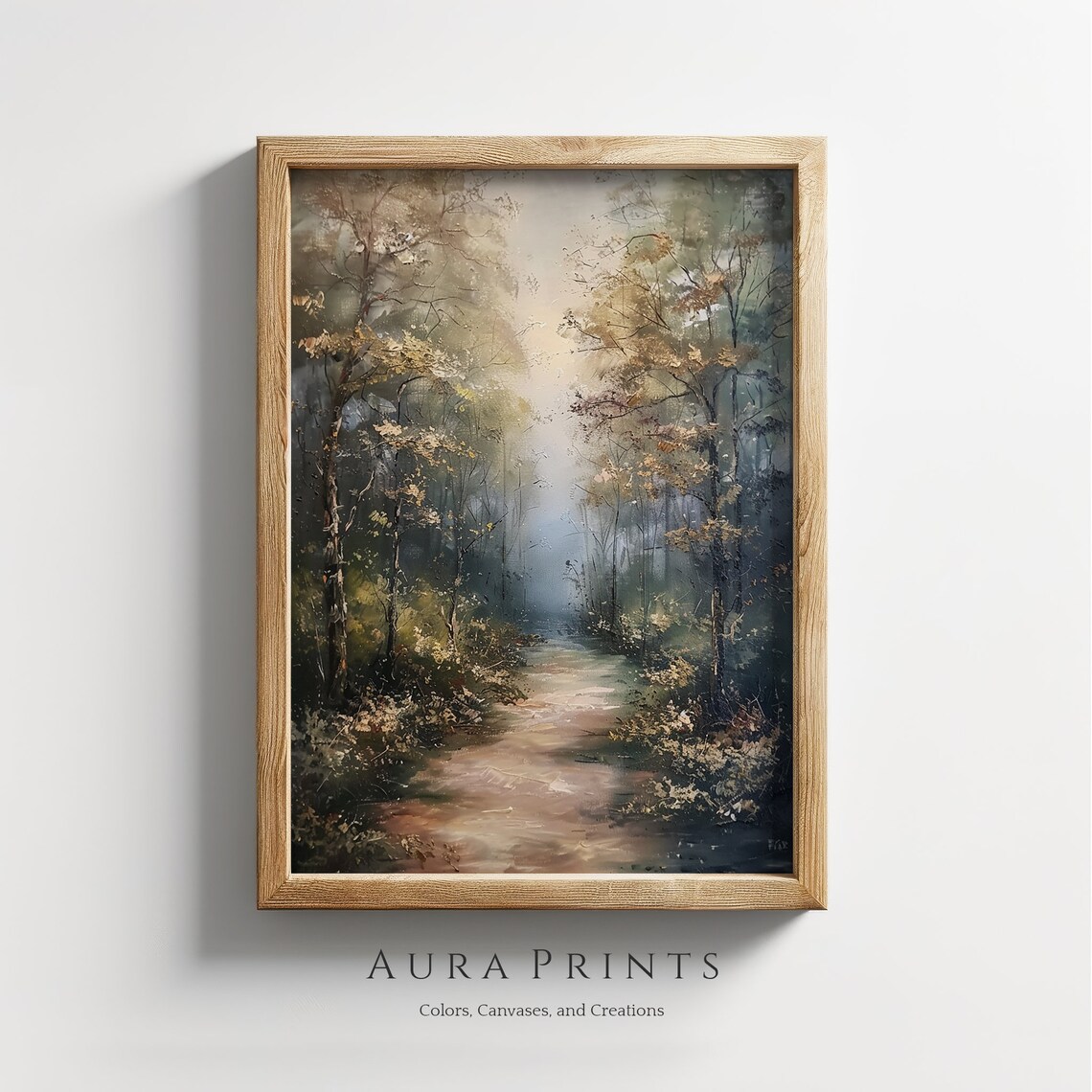 Misty Forest Path Through Dark Woodland Moody Oil Painting Poster