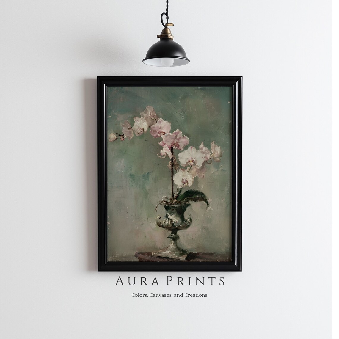 Antique White Orchid Oil Painting Vintage Floral Still Life Print