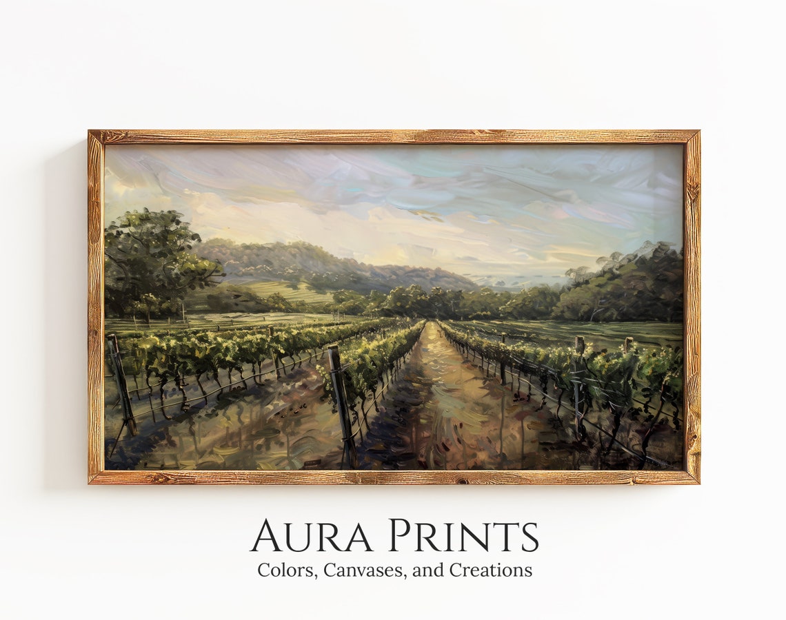 Provence Vineyard Rows French Countryside Morning Painting Poster
