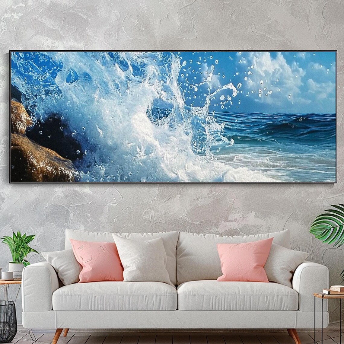 Crashing Ocean Wave Blue Water Splash Coastal Seascape Wall Art