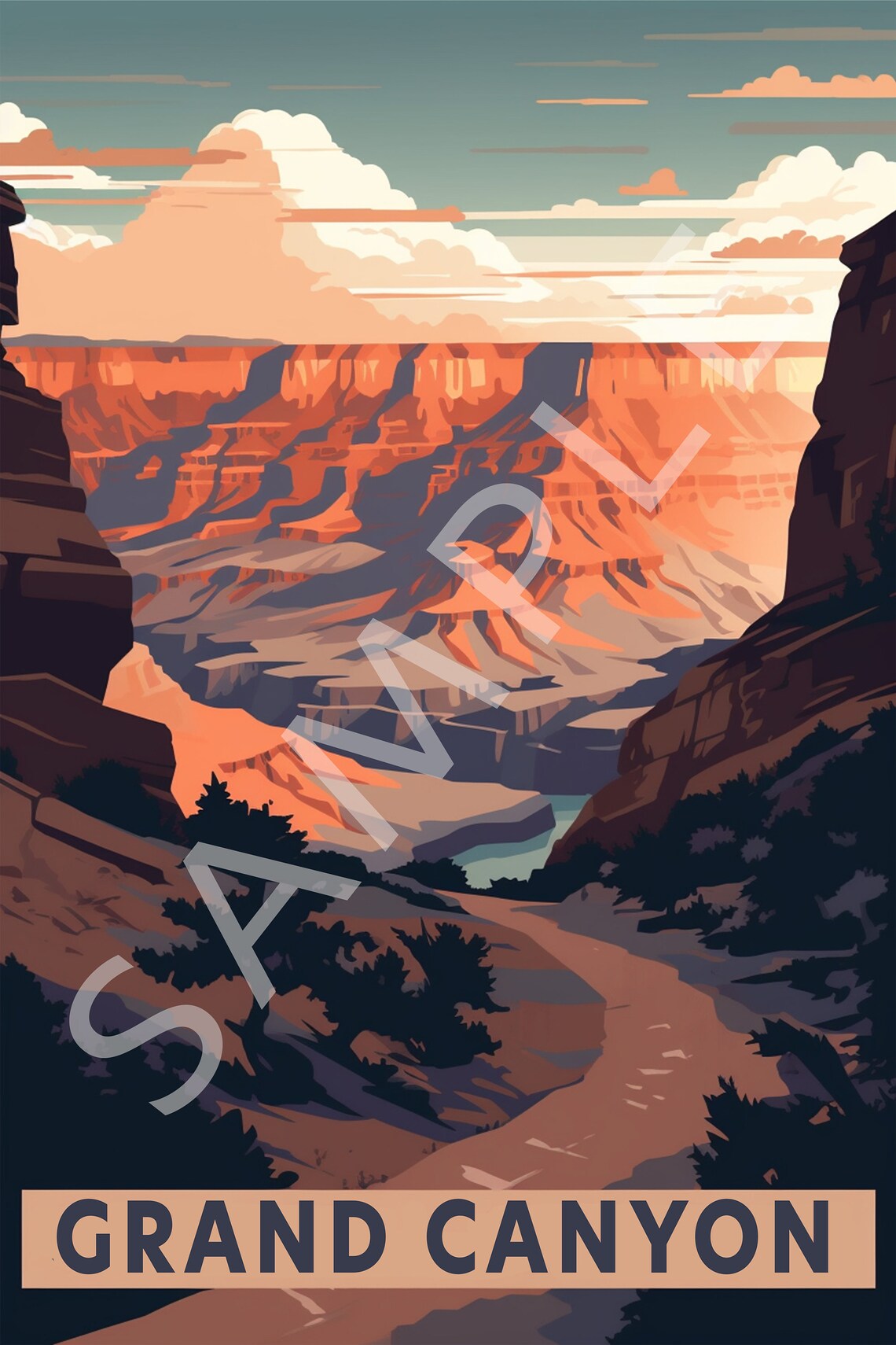 Grand Canyon Sunset Cliffs Arizona Retro National Park Travel Poster - Image 2